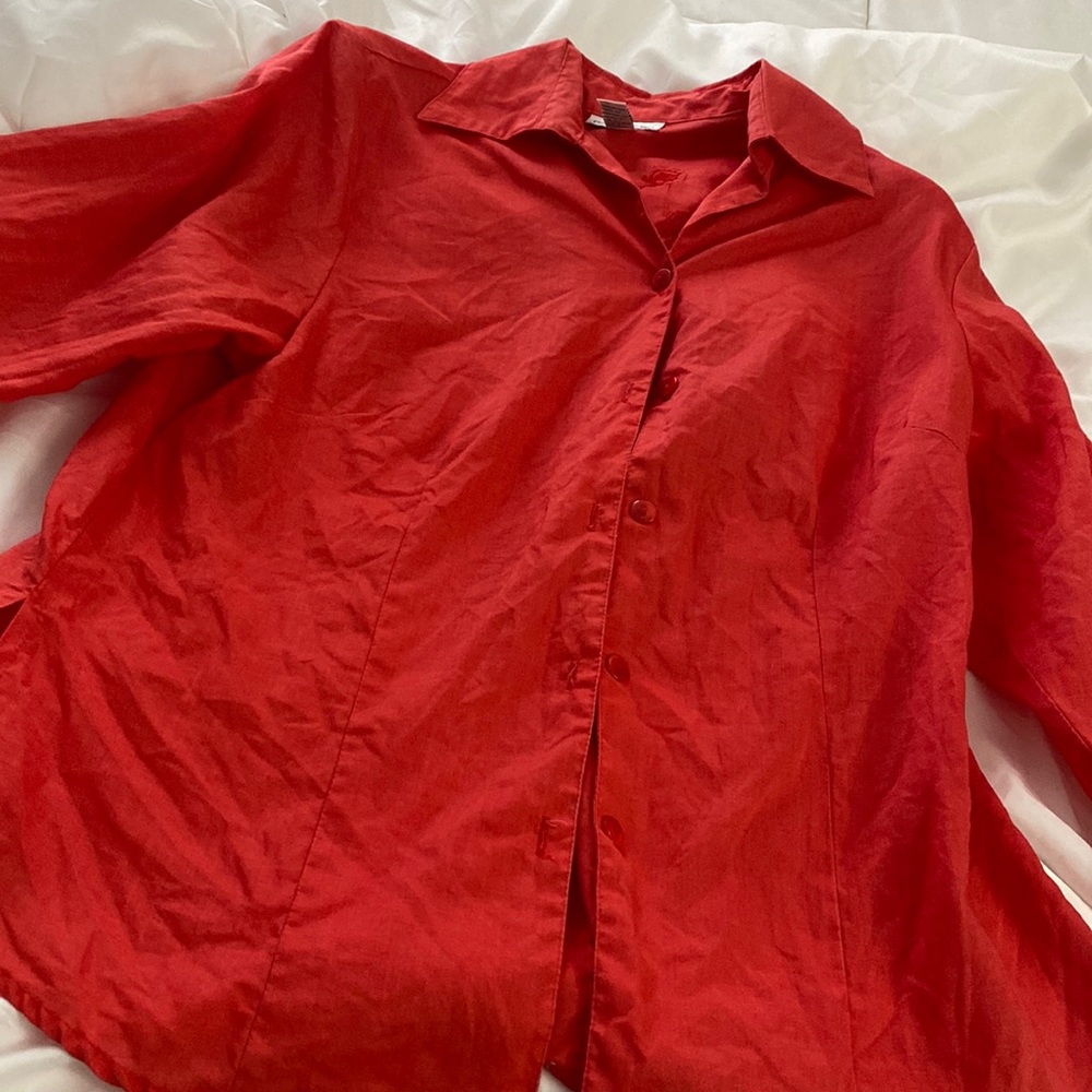 René Margo orange dress shirt
